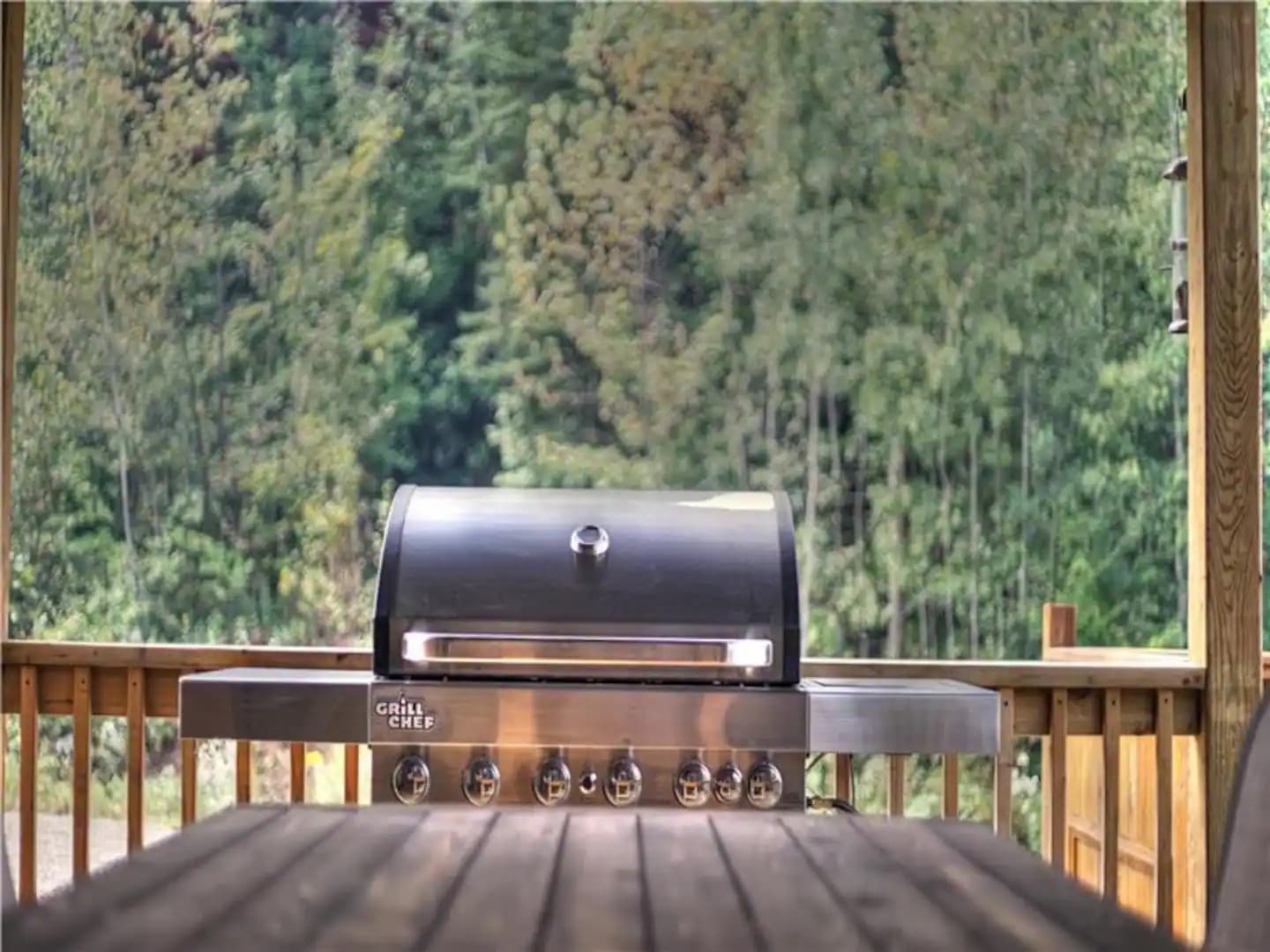 BBQ grill on covered deck