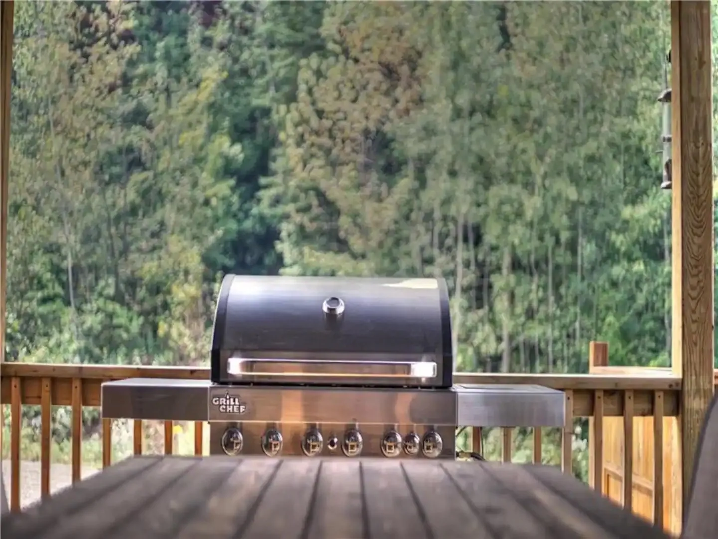 BBQ grill on covered deck